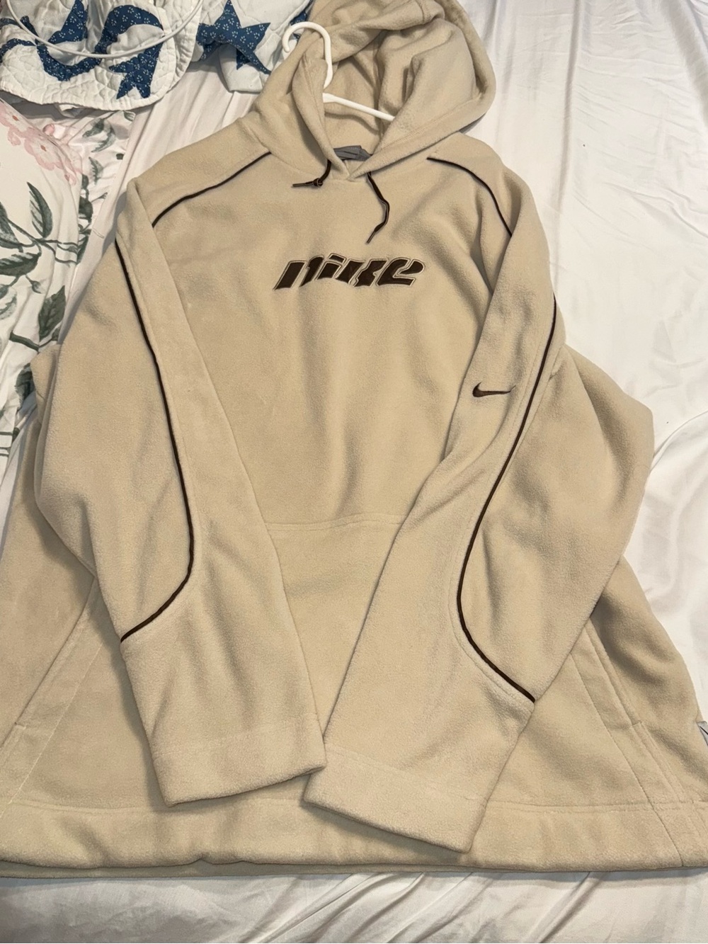 Nike Cream Fleece Hoodie with Brown Drawcords